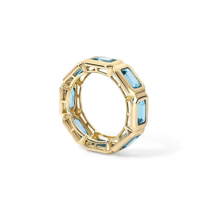 London Blue Topaz Bezel Emerald Eternity Band SG Fine Rings