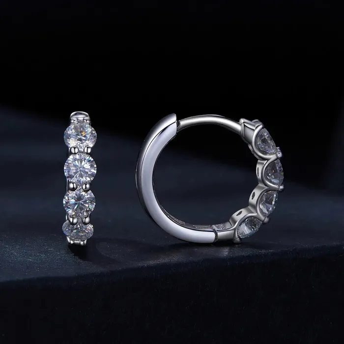 Luxus Moissanite Earrings PLATINUM PLATED 925 SILVER MOISSANITE HOOP EARRINGS 08 CTW