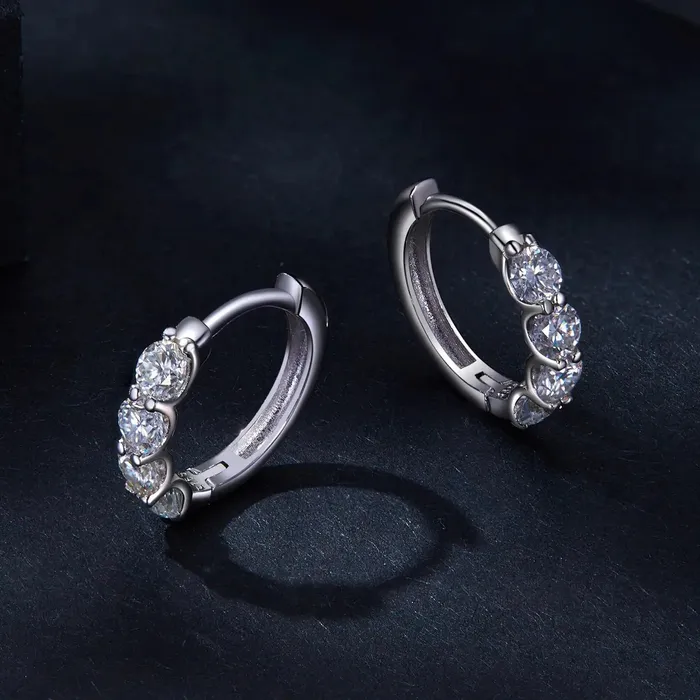 Luxus Moissanite Earrings PLATINUM PLATED 925 SILVER MOISSANITE HOOP EARRINGS 08 CTW
