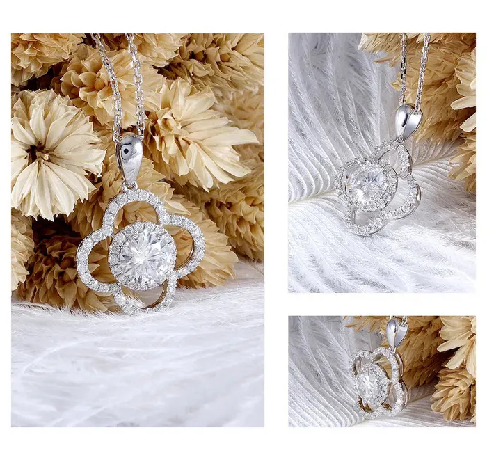 Luxus Moissanite Rings Jewelry Necklaces 14k White Gold Moissanite Necklace Pendant Jewelry 1ct Center Stone