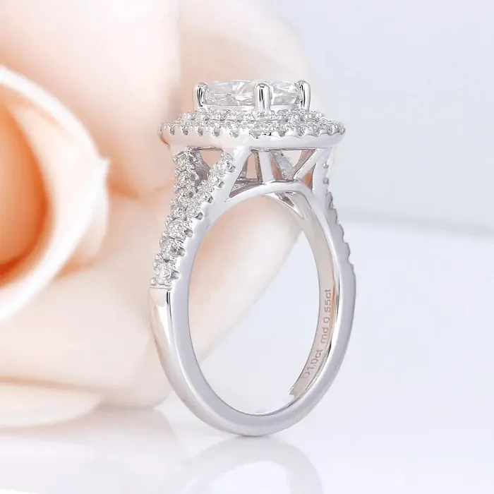 Luxus Moissanite Rings Jewelry Platinum Plated Silver Moissanite Double Halo Ring 1ct Oval Cut Rings