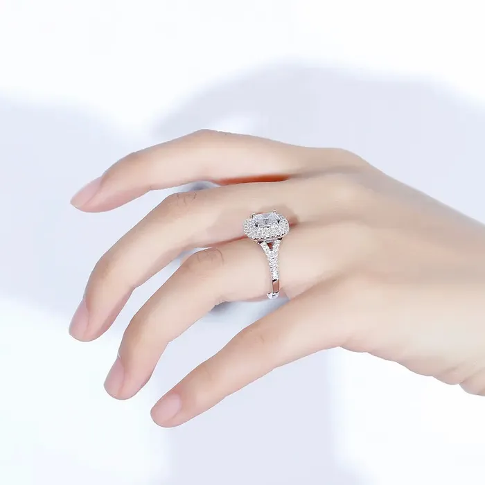 Luxus Moissanite Rings Jewelry Platinum Plated Silver Moissanite Double Halo Ring 1ct Oval Cut Rings