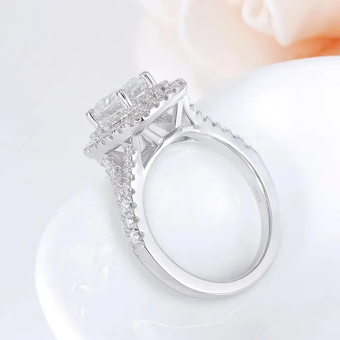 Luxus Moissanite Rings Jewelry Platinum Plated Silver Moissanite Double Halo Ring 1ct Oval Cut Rings