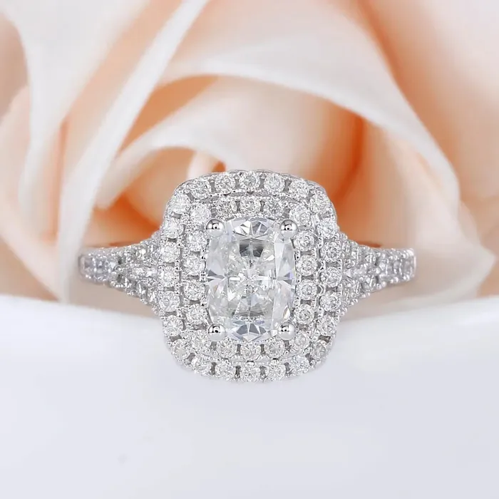Luxus Moissanite Rings Jewelry Platinum Plated Silver Moissanite Double Halo Ring 1ct Oval Cut Rings