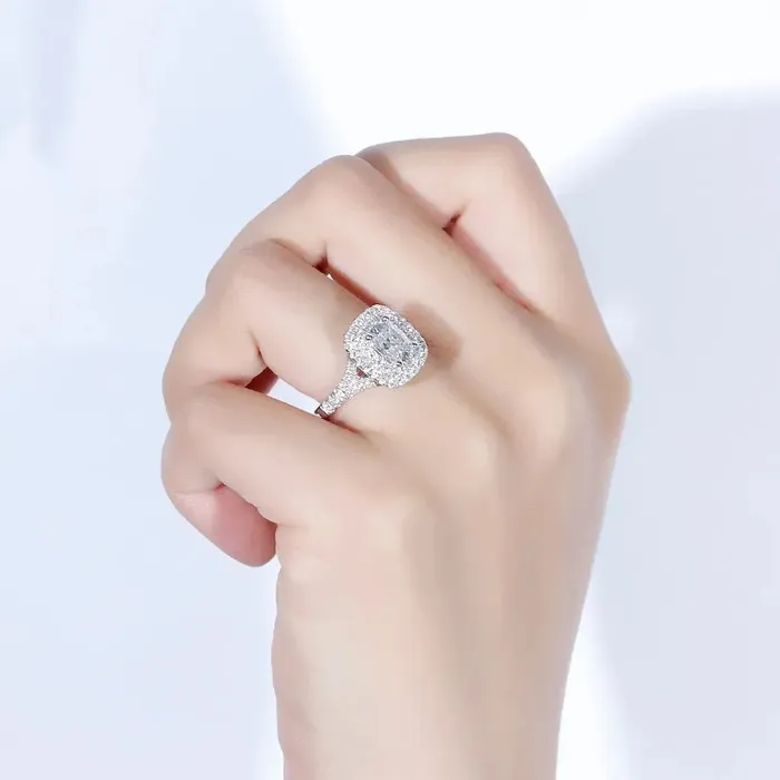 Luxus Moissanite Rings Jewelry Platinum Plated Silver Moissanite Double Halo Ring 1ct Oval Cut Rings