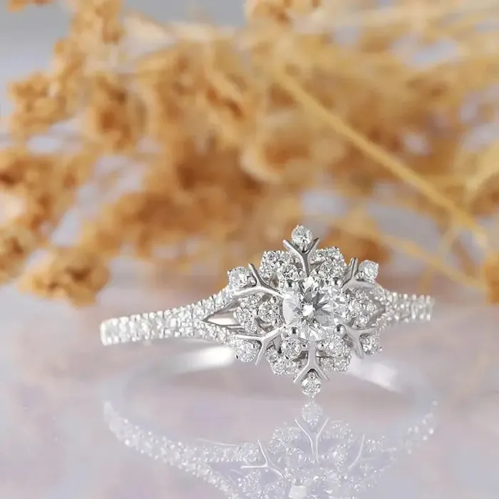 Luxus Moissanite Rings Silver or Gold Moissanite Engagement Ring Snowflake