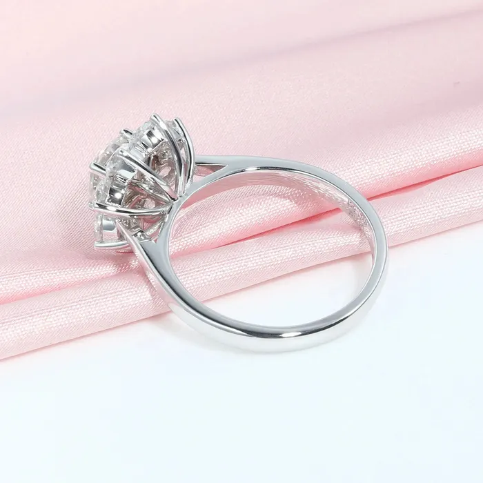 Luxus Moissanite Silver or Gold Sunflower Halo Moissanite Rings Engagement Ring 1ct Rings