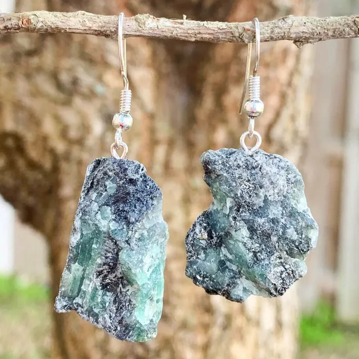 Magic Crystals Emerald Raw Dangle Earring Earrings