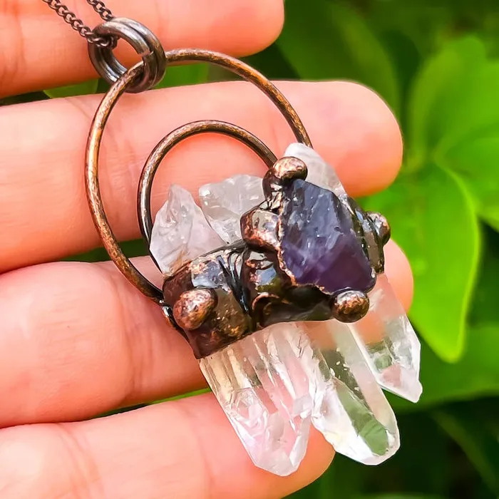 Magic Crystals Necklaces Natural Quartz Handcrafted Bronze Necklace