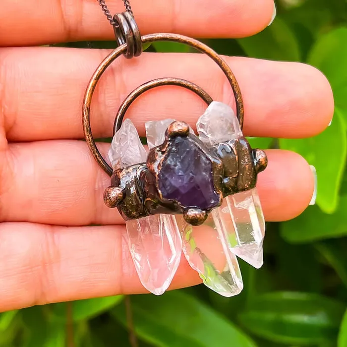 Magic Crystals Necklaces Natural Quartz Handcrafted Bronze Necklace