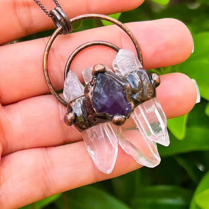 Magic Crystals Necklaces Natural Quartz Handcrafted Bronze Necklace
