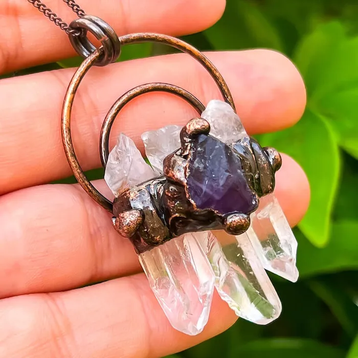 Magic Crystals Necklaces Natural Quartz Handcrafted Bronze Necklace