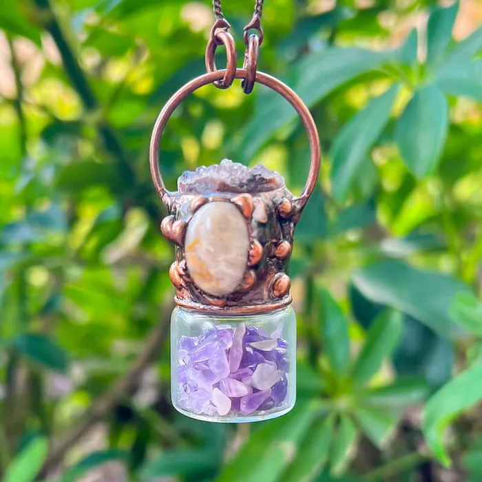 Magic Crystals Necklaces Natural Quartz Handcrafted Bronze Necklace