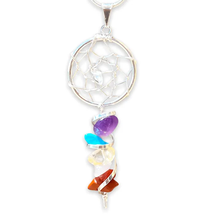 Magic Crystals Necklaces Seven Chakra Infinity Dream Catcher Silver Necklace Magic Crystals Necklaces Seven Chakra Infinity Dream Catcher Silver Necklace