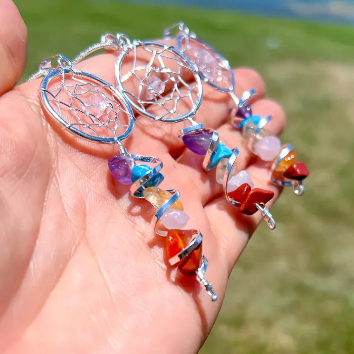 Magic Crystals Necklaces Seven Chakra Infinity Dream Catcher Silver Necklace