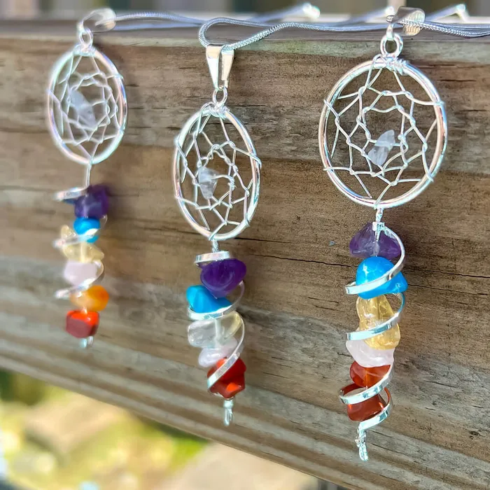 Magic Crystals Necklaces Seven Chakra Infinity Dream Catcher Silver Necklace