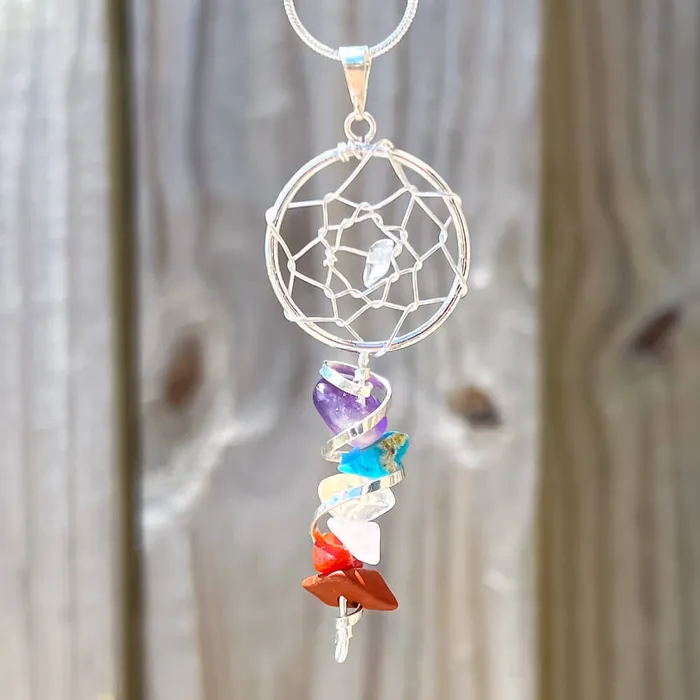 Magic Crystals Necklaces Seven Chakra Infinity Dream Catcher Silver Necklace