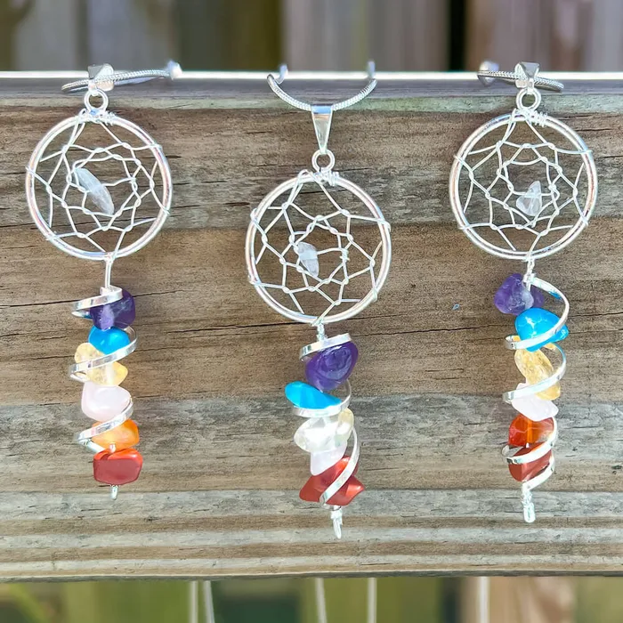 Magic Crystals Necklaces Seven Chakra Infinity Dream Catcher Silver Necklace