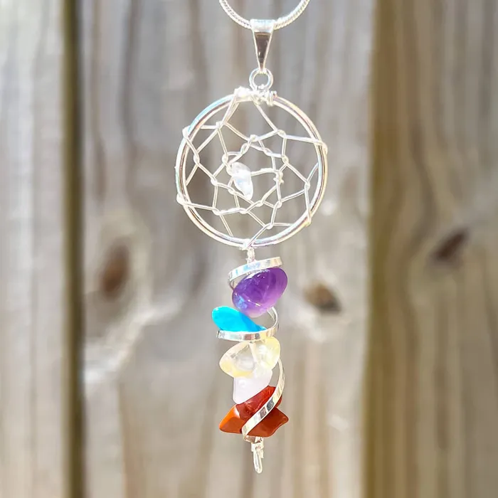 Magic Crystals Necklaces Seven Chakra Infinity Dream Catcher Silver Necklace