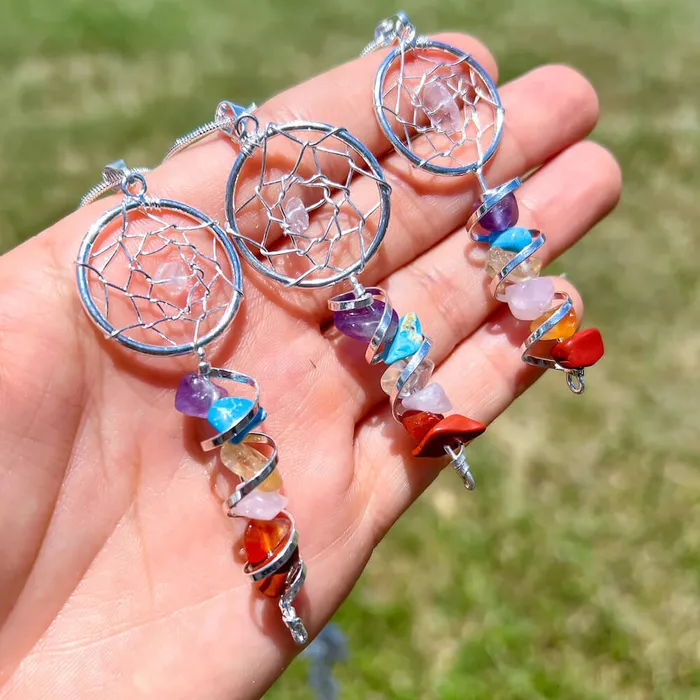 Magic Crystals Necklaces Seven Chakra Infinity Dream Catcher Silver Necklace
