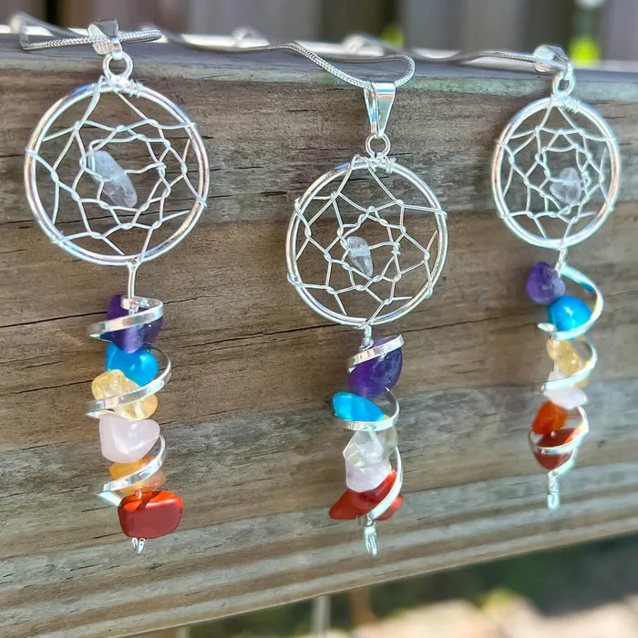Magic Crystals Necklaces Seven Chakra Infinity Dream Catcher Silver Necklace