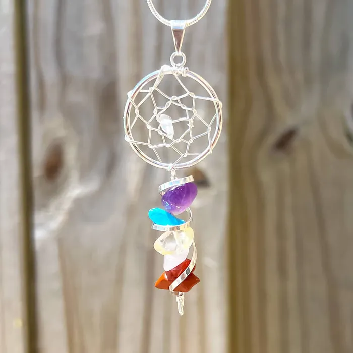 Magic Crystals Necklaces Seven Chakra Infinity Dream Catcher Silver Necklace
