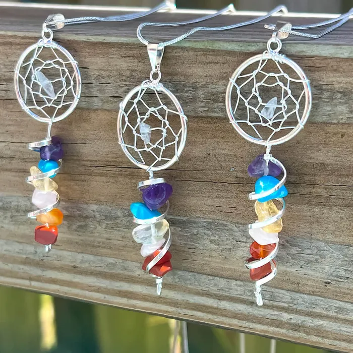 Magic Crystals Necklaces Seven Chakra Infinity Dream Catcher Silver Necklace