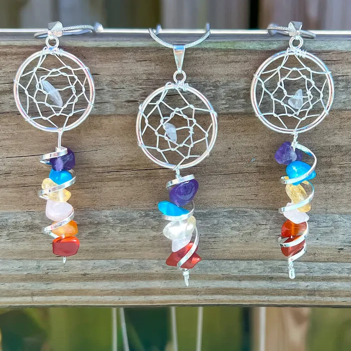 Magic Crystals Necklaces Seven Chakra Infinity Dream Catcher Silver Necklace