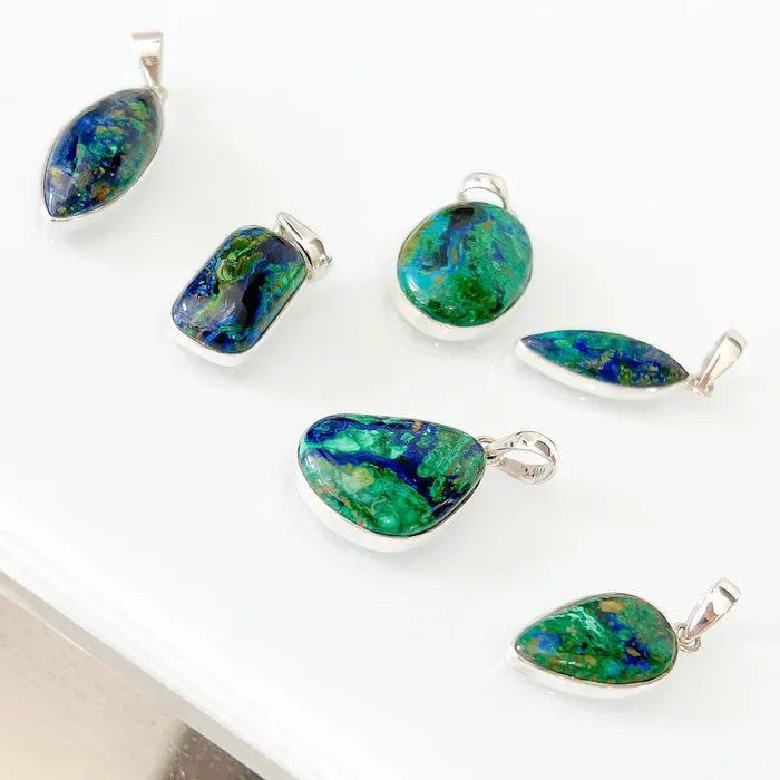 Malachite Azurite Sterling Silver Necklace Magic Crystals Necklaces