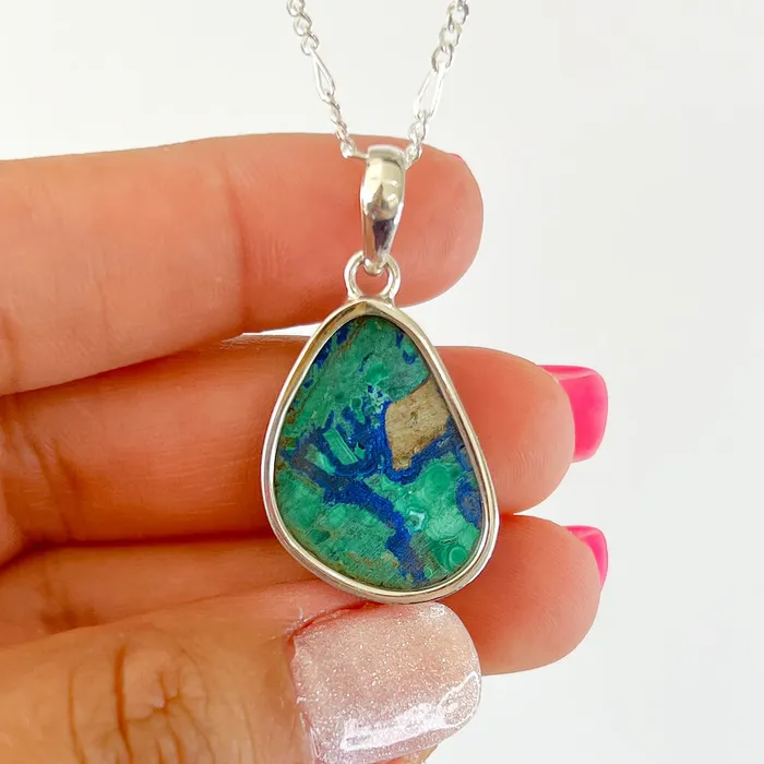 Malachite Azurite Sterling Silver Necklace Magic Crystals Necklaces