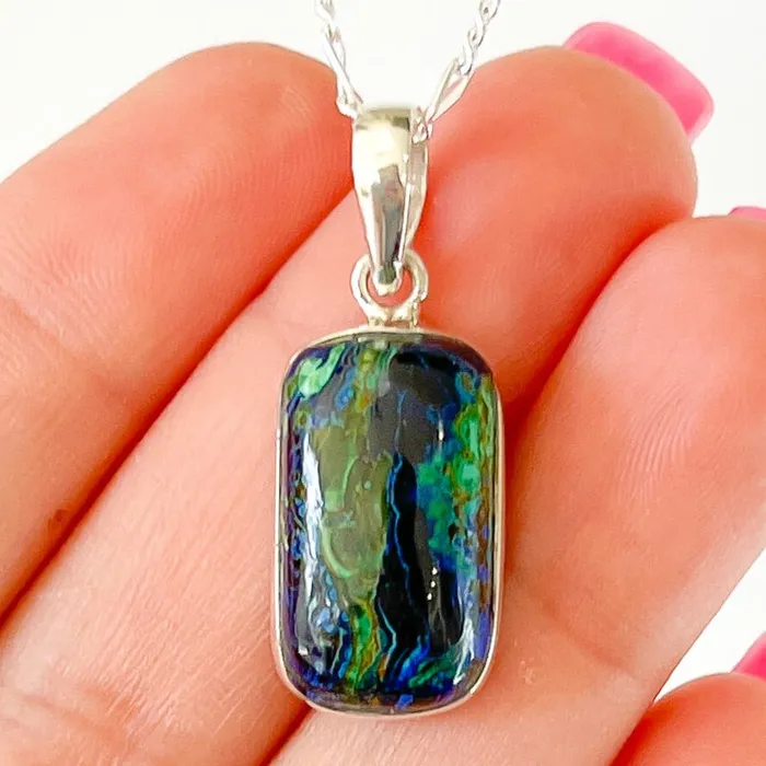 Malachite Azurite Sterling Silver Necklace Magic Crystals Necklaces