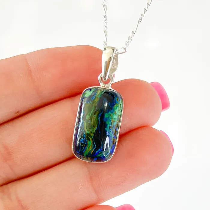 Malachite Azurite Sterling Silver Necklace Magic Crystals Necklaces