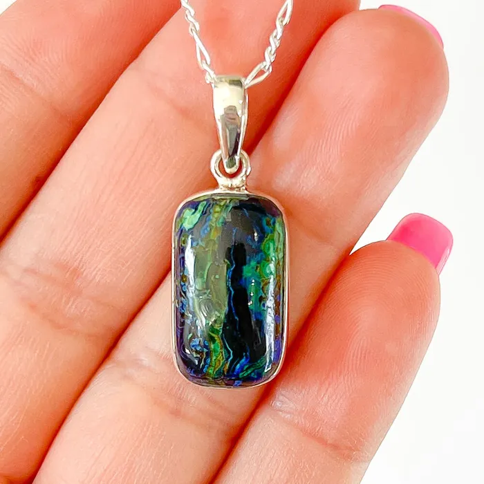 Malachite Azurite Sterling Silver Necklace Magic Crystals Necklaces