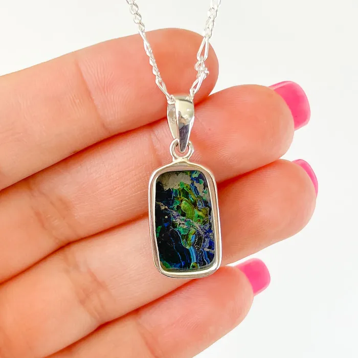 Malachite Azurite Sterling Silver Necklace Magic Crystals Necklaces