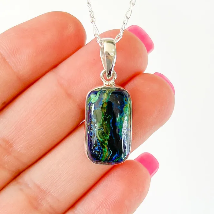 Malachite Azurite Sterling Silver Necklace Magic Crystals Necklaces