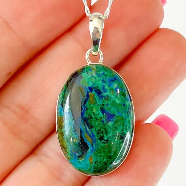 Malachite Azurite Sterling Silver Necklace Magic Crystals Necklaces