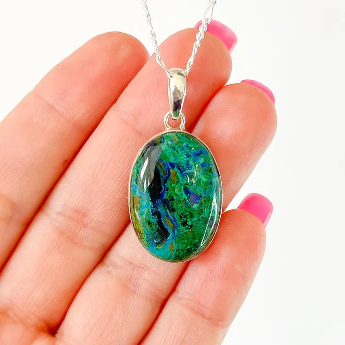 Malachite Azurite Sterling Silver Necklace Magic Crystals Necklaces