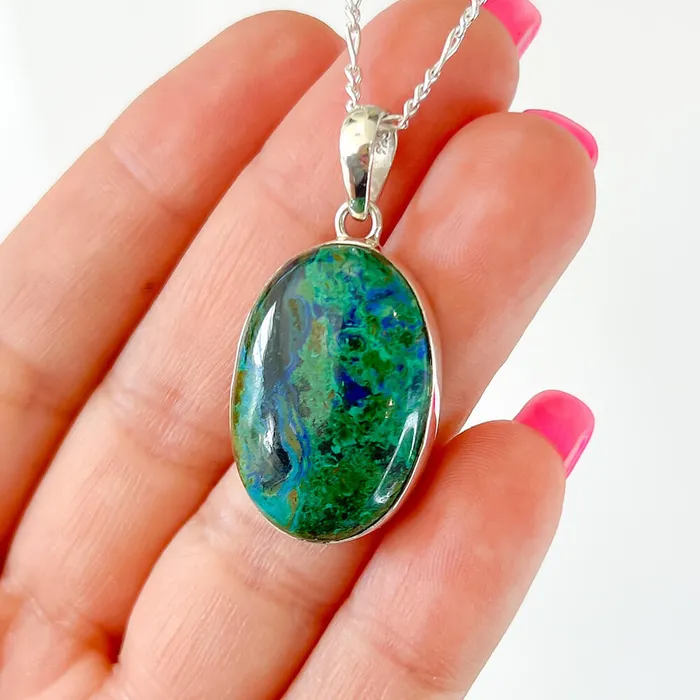 Malachite Azurite Sterling Silver Necklace Magic Crystals Necklaces