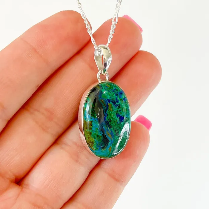 Malachite Azurite Sterling Silver Necklace Magic Crystals Necklaces