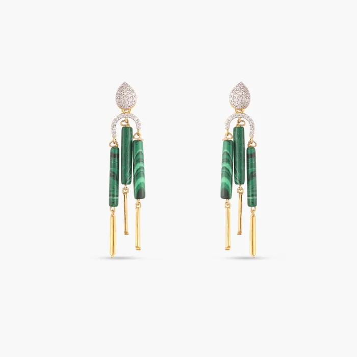 Malachite Striking Silver Drop Earrings SILVER Earrings