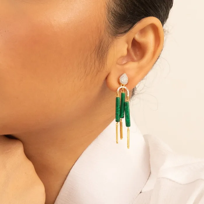 Malachite Striking Silver Drop Earrings SILVER Earrings