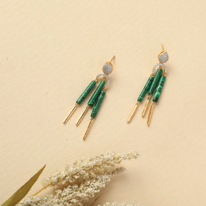Malachite Striking Silver Drop Earrings SILVER Earrings