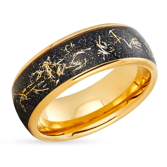 Meteorite Wedding Ring Yellow Gold Ring Gold Wedding Band Tungsten Wedding Ring Clean Casting Jewelry Rings Meteorite Wedding Ring Yellow Gold Ring Gold Wedding Band Tungsten Wedding Ring Clean Casting Jewelry Rings