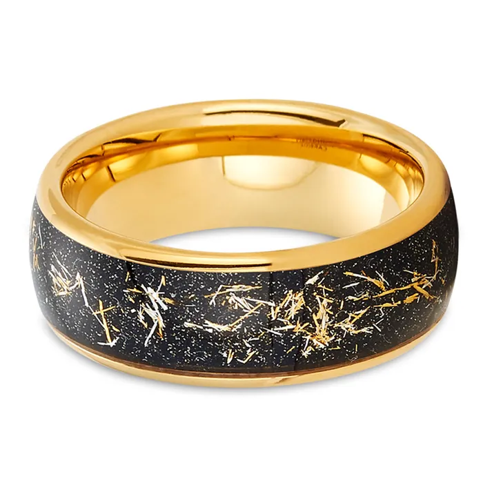 Meteorite Wedding Ring Yellow Gold Ring Gold Wedding Band Tungsten Wedding Ring Clean Casting Jewelry Rings