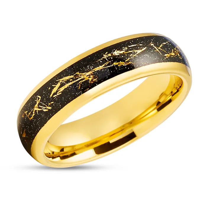 Meteorite Wedding Ring Yellow Gold Ring Gold Wedding Band Tungsten Wedding Ring Clean Casting Jewelry Rings