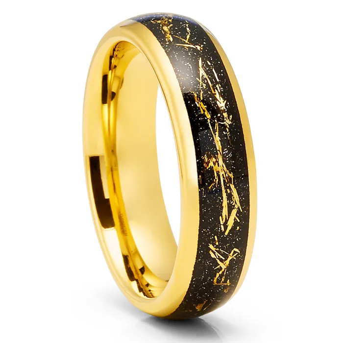 Meteorite Wedding Ring Yellow Gold Ring Gold Wedding Band Tungsten Wedding Ring Clean Casting Jewelry Rings