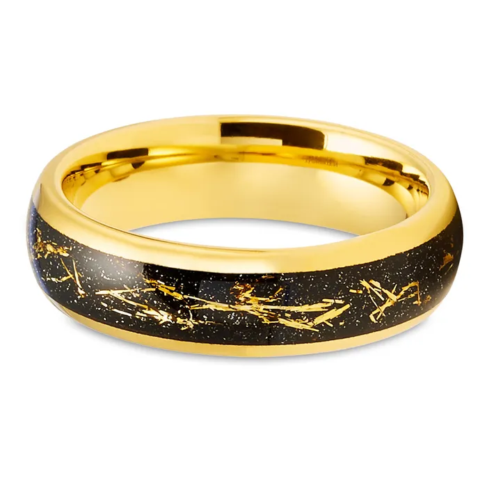 Meteorite Wedding Ring Yellow Gold Ring Gold Wedding Band Tungsten Wedding Ring Clean Casting Jewelry Rings