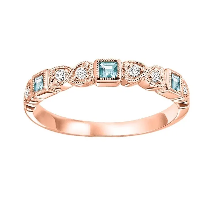 Mix Bezel Aquamarine Band 112CT in 14K Rose Gold International Diamond Center Rings Mix Bezel Aquamarine Band 112CT in 14K Rose Gold International Diamond Center Rings