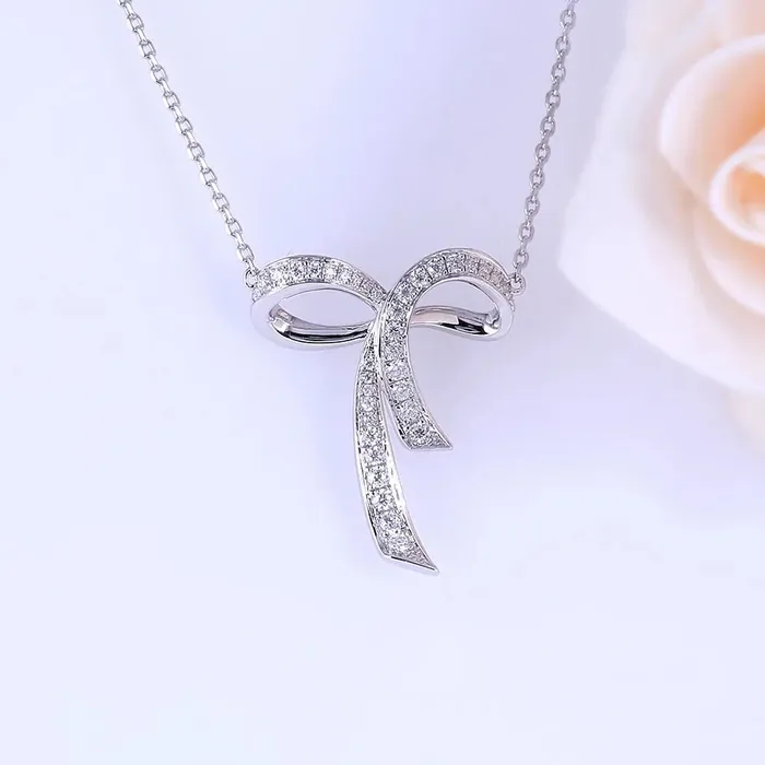 Moissanite Bow Necklace Platinum Plated Silver Luxus Moissanite Rings Jewelry Necklaces Moissanite Bow Necklace Platinum Plated Silver Luxus Moissanite Rings Jewelry Necklaces