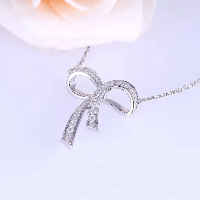 Moissanite Bow Necklace Platinum Plated Silver Luxus Moissanite Rings Jewelry Necklaces